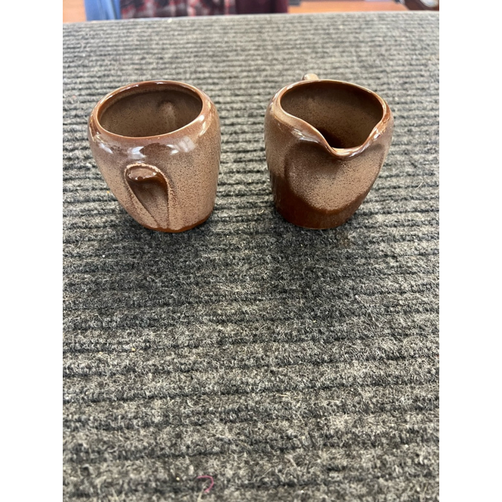 Vintage Frankoma Pottery Creamer and Sugar Set No Lid Brown Tan Ceramic EUC - Picture 3 of 11
